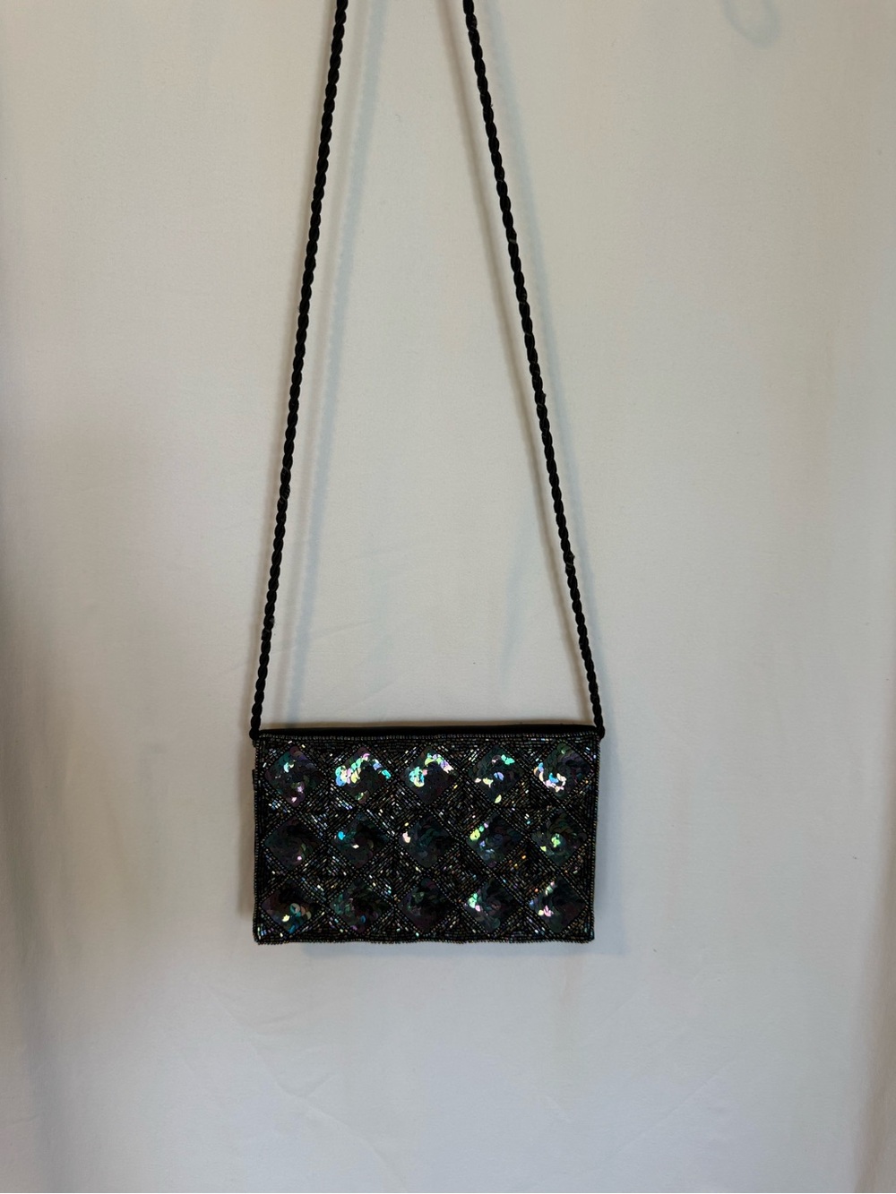 Y2K inspired Black Sequin Crossbody Evening Bag